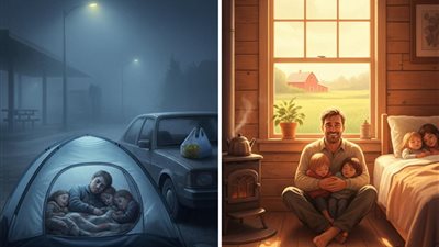 أطفالي يظنون أننا في رحلة تخييم ولكنهم لا يعرفون أننا بلا مأوى 